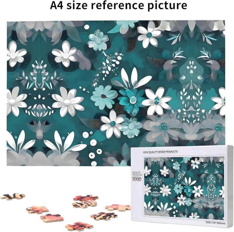 Phayah 1000 Piece Teal Grey White Floral Jigsaw Puzzle For Adults Home Decor 29 5 X 19 7 - Image 5